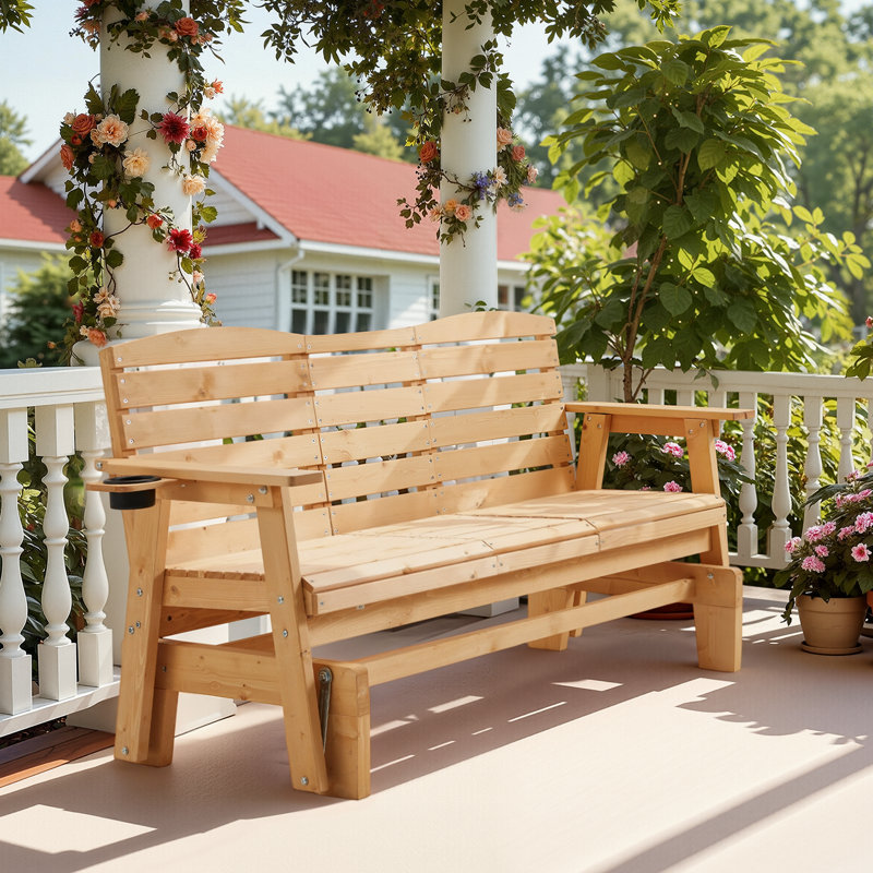 Fauteuil oscillant d'extérieur avec porte-gobelets, chaise de jardin et de parc, banc de véranda toutes saisons