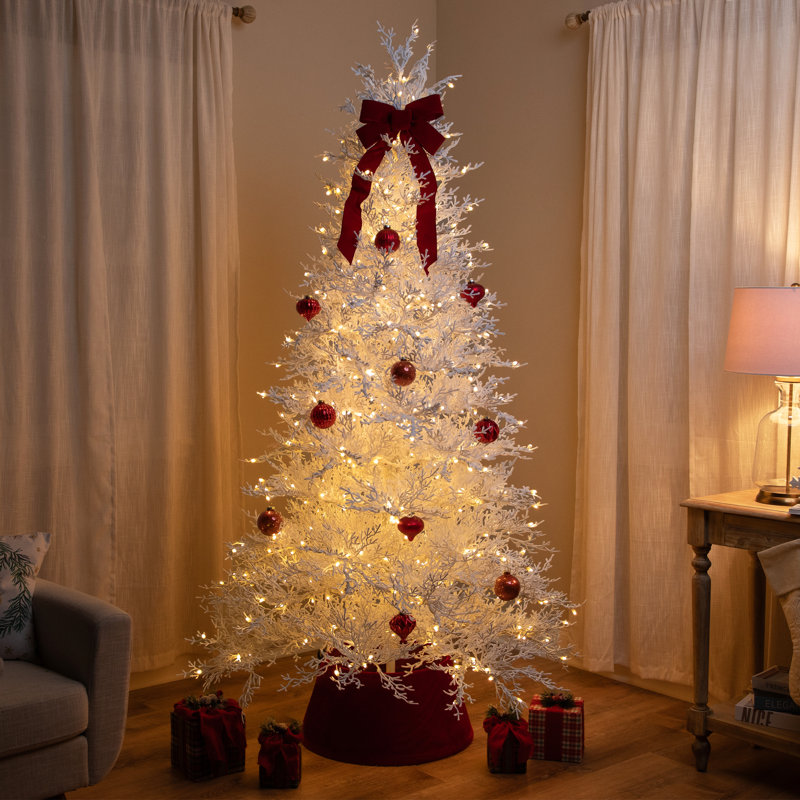 Pre-Lit Flocked Twig Artificial Christmas Tree - Warm White LED, 7.5'