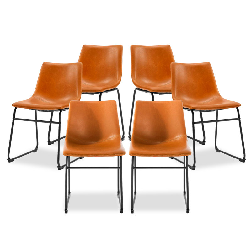 19'' H Faux Leather Upholstered Metal Side Chair, 6, Light Brown