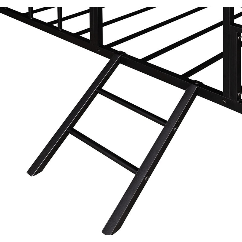 Lit superposé simple noir contemporain avec cadre de toit, structure entièrement en métal, conception de maison pour chambre à coucher, cadre
