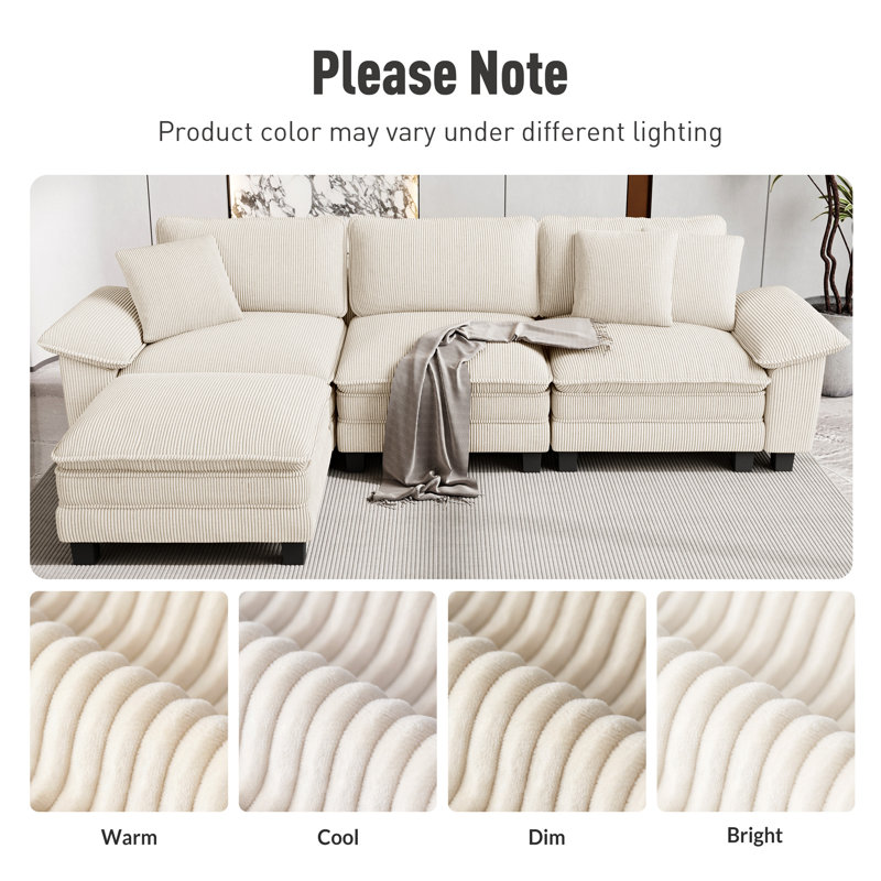 6 Piece Chenille Modular Living Room Set, Corduroy Beige