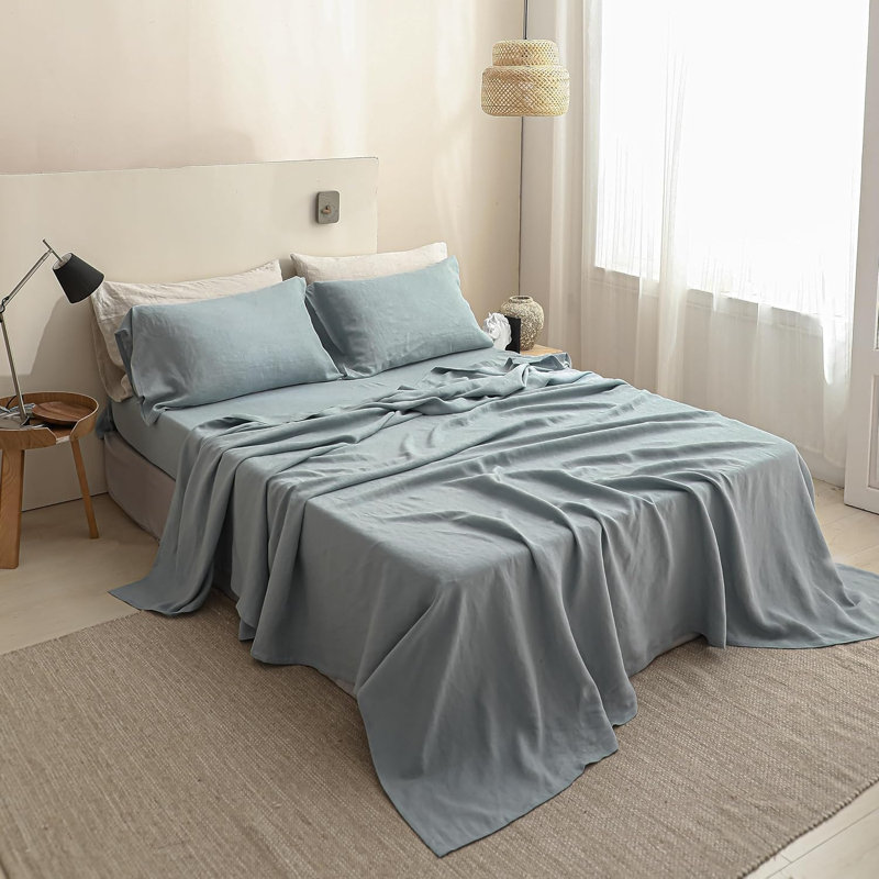 Drap-housse 100% lin, Dusty Blue, Queen Fitted Sheet