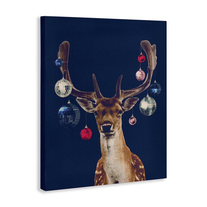 Art mural sur toile, "Deer with Dazzling Ornaments" par Victoria Barnes, H 40 po x l 30 po