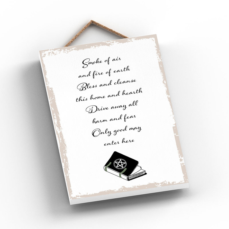 Witch Spell Wooden Plaque, White, 18.5cm H x 12cm W x 0.9cm D