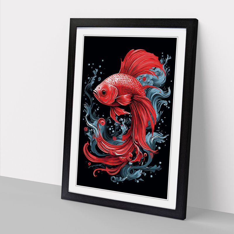 Siamese Fighting Fish Line - Framed Print, 34cm H x 25cm W x 2cm D, Black 