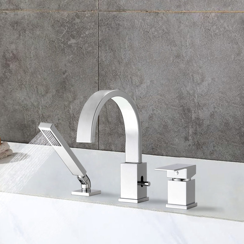 Bec de baignoire en acier inoxydable avec douche - 2 gallons par minute et poignée à levier, Silver