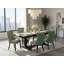 L'ensemble de salle à manger 7 pièces contient une table de cuisine rectangulaire et 6 chaises modernes en tissu de polyester vert saule, noir sablé-244234232-240175370
