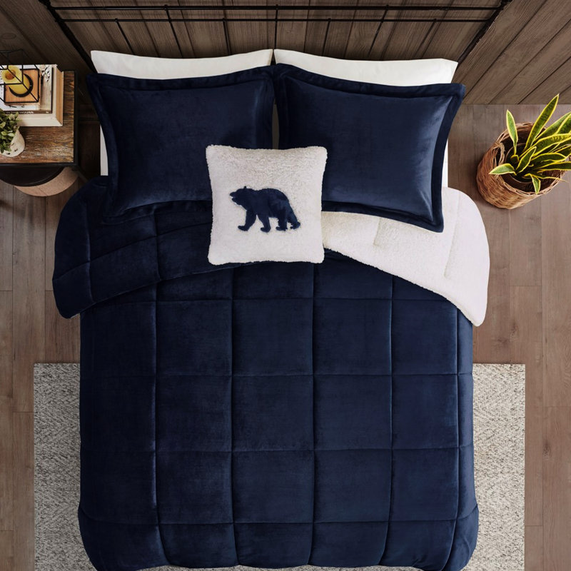 Édredon très grand avec bleu marine, 102 po x 86 po, 2 taies décoratives, 1 coussin décoratif, artisanat charmant et l 102 po x L 86 po, look exquis