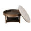 Table ronde spacieuse avec rangement ouvert et fermé, table basse rembourrée en lin gris, tablette en bois-765540829