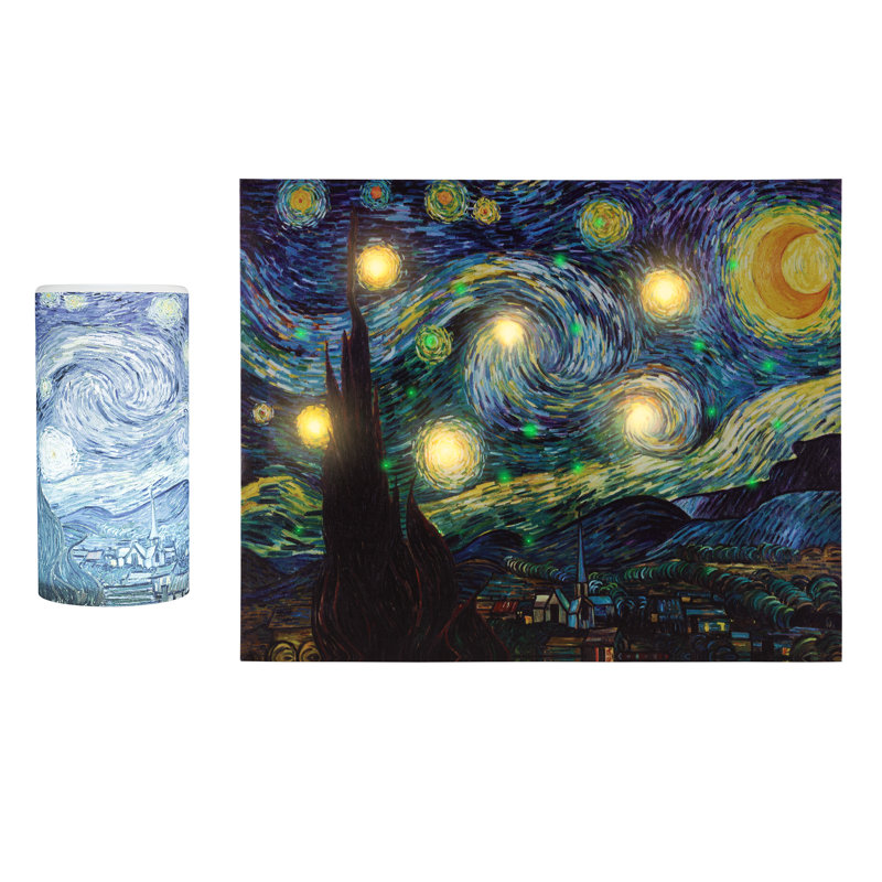 LED Lighted Canvas- Starry Night and Candle Set, 16'' H x 20'' W x 0.75'' D