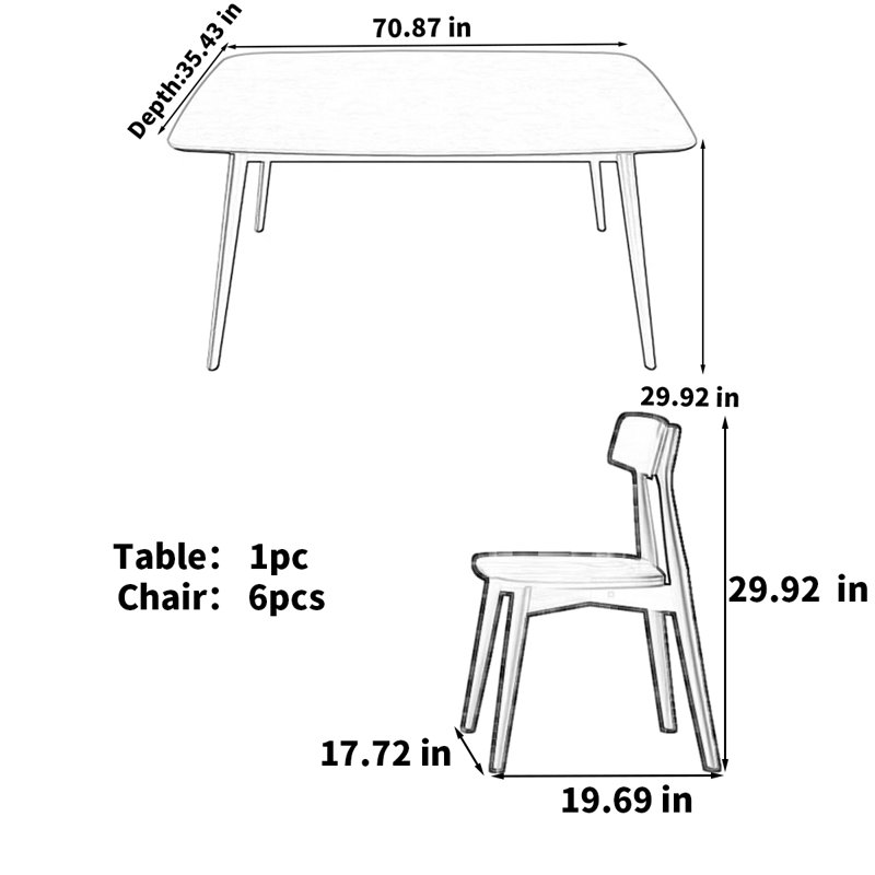 Table de salle à manger moderne en pierre résistante aux hautes températures, H 29,53 po x L 70,87 po x l 35,43 po