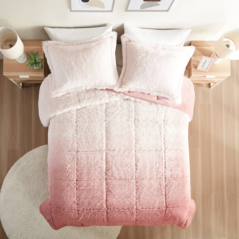 Édredon en fausse fourrure Blush Warm - simple / simple TG, dégradé, doux, confortable, lavable à la machine