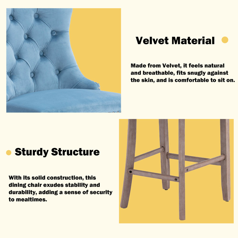 Ensemble de 4 tabourets de bar à hauteur de comptoir en velours pour îlot de cuisine, Bleu clair, Naturel, 4