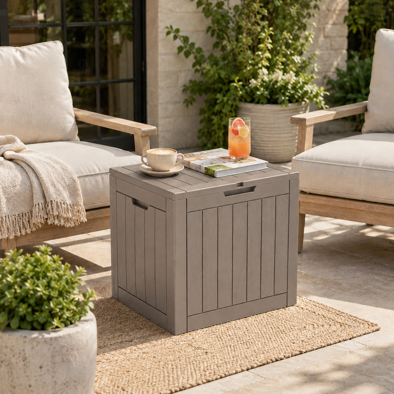 22 in. W x 17 in. D Resin Deck Box Seat for Outdoor Storage, 260 lbs, Gray
