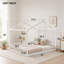 Double Twin House-Shaped Floor Bed with Safety Guardrails-416999892