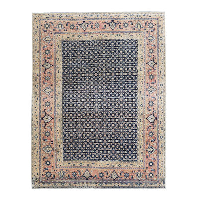 Tapis bleu marine en laine rétro unique 8 pi 2 po x 10 pi 9 po style rétro des années 1980