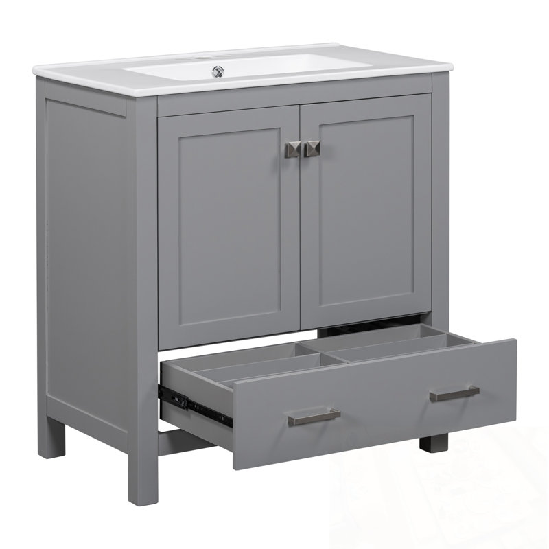 Bathroom Vanity with Single Sink, 2 Doors and a Drawer, Gray