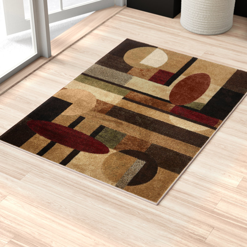 Tapis en polypropylène à motif géométrique brun / brun clair / vert Amalyn, Rectangle 3 pi 3 po x 4 pi 7 po