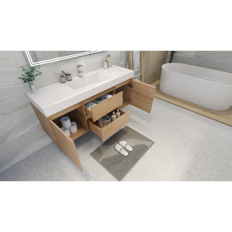 Base de meuble-lavabo simple 58,5 po mural seulement, Chêne anglais