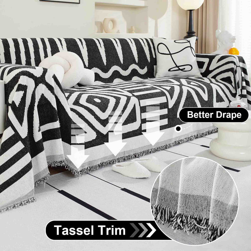 ‎Chenille Sofa Slipcover, Black