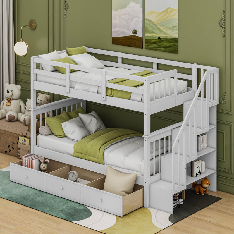 Hawah Kids Twin Over Twin Bunk Bed, White