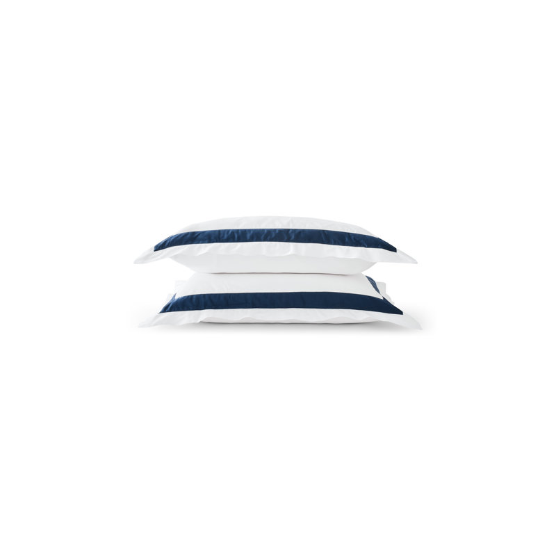 Balmoral Luxury Cotton Sateen Pillowcase Pair, White/Navy Blue, Standard Pillowcase