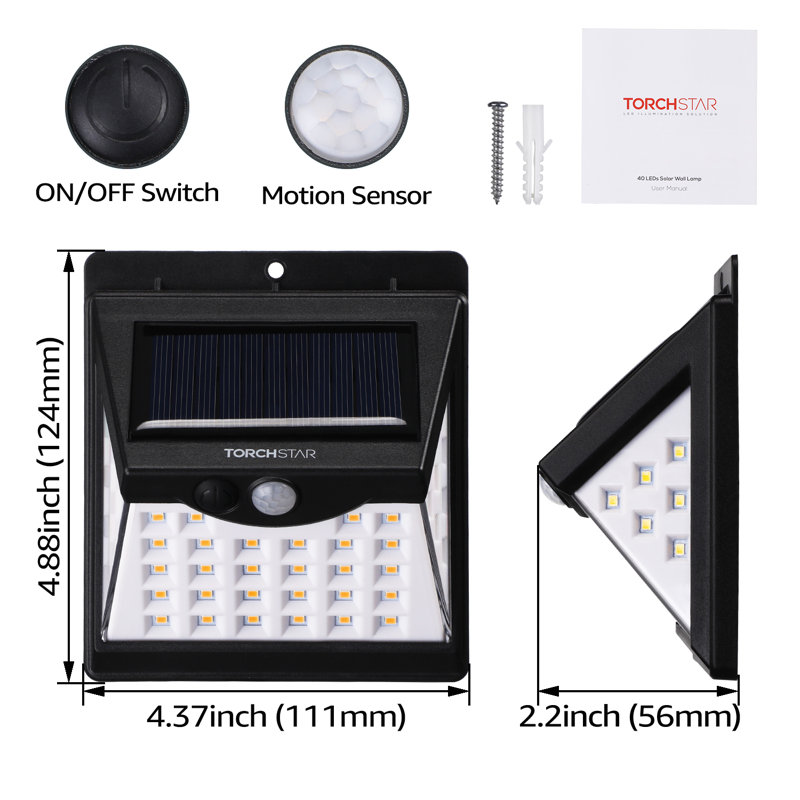 Luminoso 40 LEDs Solar Motion Sensor Security Light Outdoor IP65 Waterproof 6500K Pure White