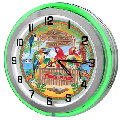 Tiki Bar Paradise Neon Wall Clock