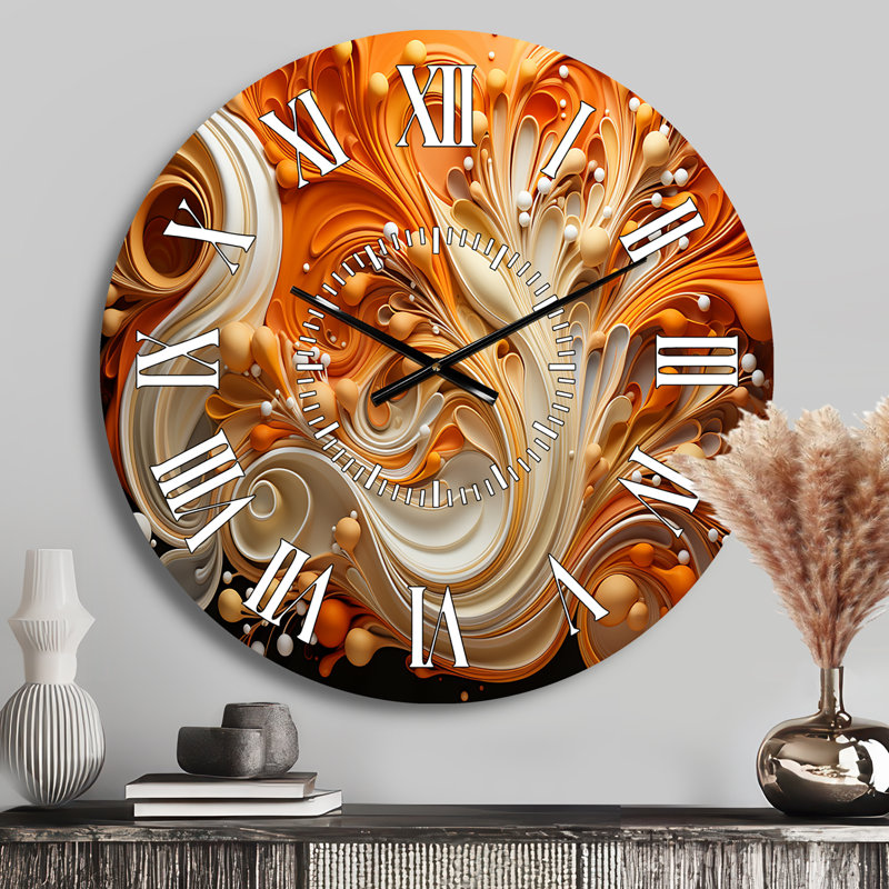 Abstract Coffee Fluid Flames - Abstract Shapes White Face Wall Clock, Medium
