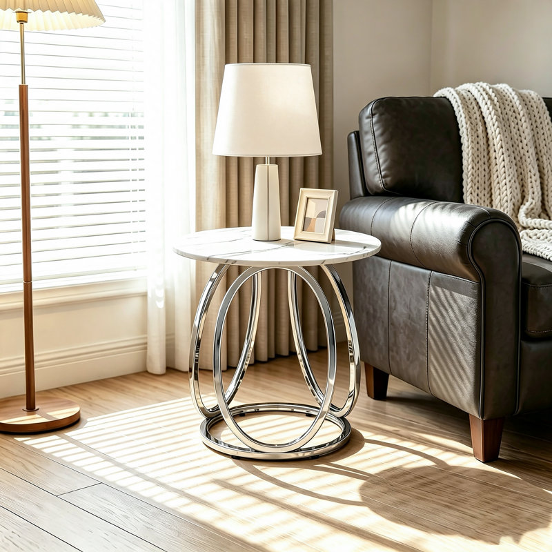 End Table, Silver, Calacatta White