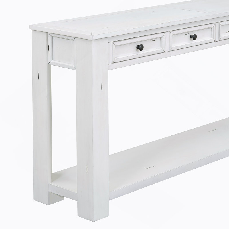 Console / canapé avec tiroirs de rangement et tablette inférieure pour le vestibule (blanc antique), Blanc antique