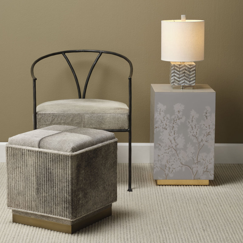 Easton Hide Ottoman, Grey, Gray Genuine Fur