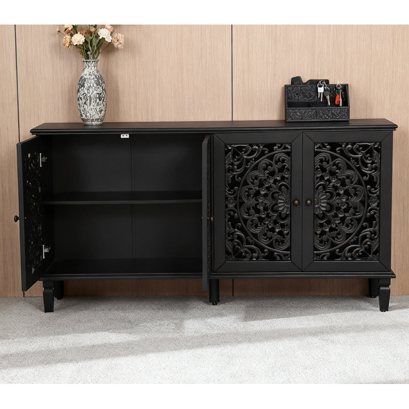 Buffet antique 60 "avec sculptures florales, Noir