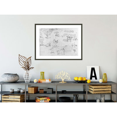 Fol. 7r from the Codex Atlanticus 1478-1518 (pen &amp; ink on paper) by Leonardo da Vinci -Framed Giclee Print