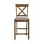 De 2 chaises de salle à manger contemporaines, sans accoudoirs, revêtues de lin, en croix, brun clair et chêne antique, siège carré rembourré, dossier à hauteur de comptoir standard,