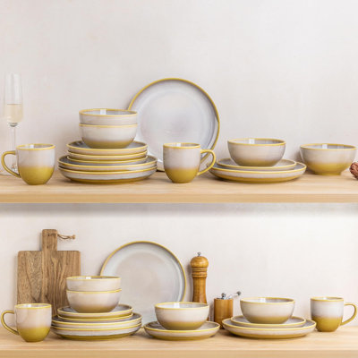 Service de table en céramique 12 pièces pour 4 personnes - Ensemble de bols et assiettes en porcelaine légère | Résistant aux égratignures | Va au four, au micro-ondes et au lave-vaisselle