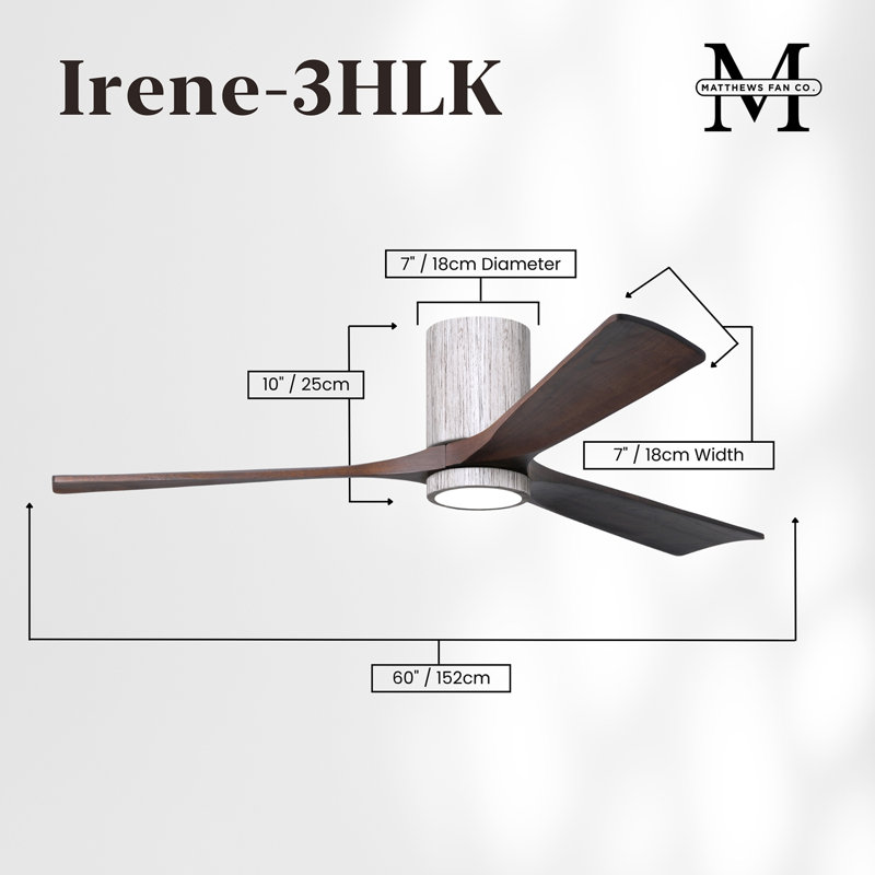 42" Irene 3-Blade Hugger Ceiling Fan with Wall Remote and Light Kit, Barn Wood Tone, 60", Walnut