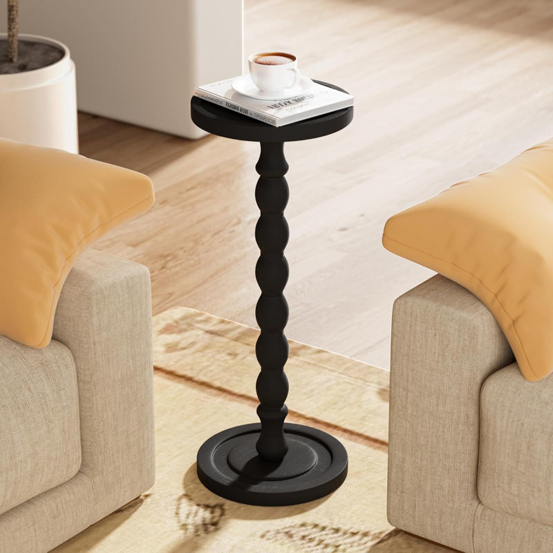 Solid Wood Side Table For Small Spaces, Rubber Wood Round Pedestal End Table For Living Room, Bedroom, Office, Mid-Century Modern Design With Waterproof Finish