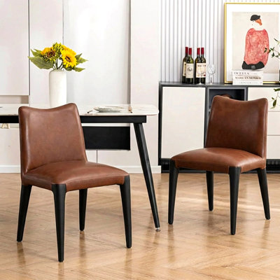 21" Wide Modern No Assembly Top-grain Genuine Leather Upholstered Dining Chair (Set of 2)