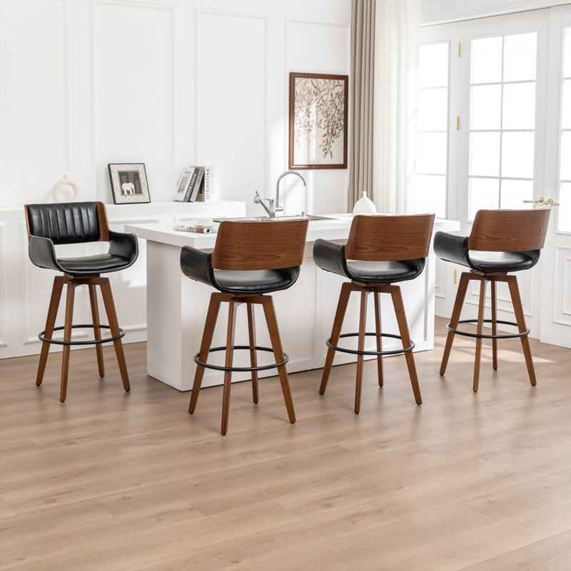 Swivel Upholstered Counter Stool, Black, Counter Stool (67.5cm Seat Height)