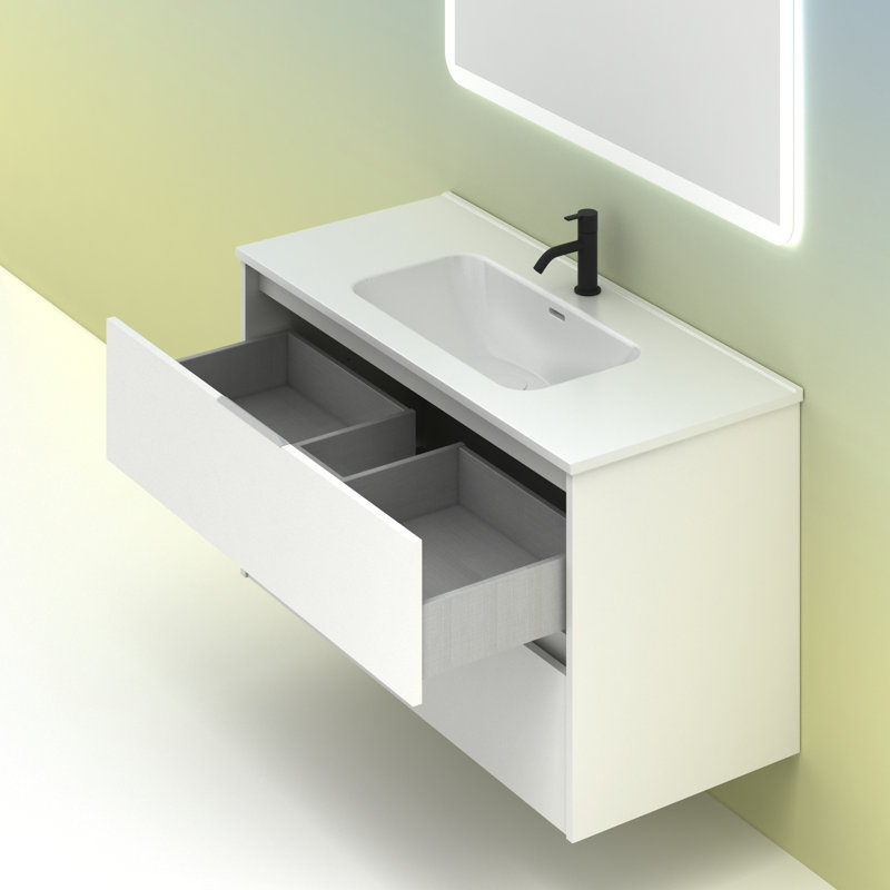 Suki 1000mm Wall Hung Single Bathroom Vanity Unit, White, Glossy Anthracite
