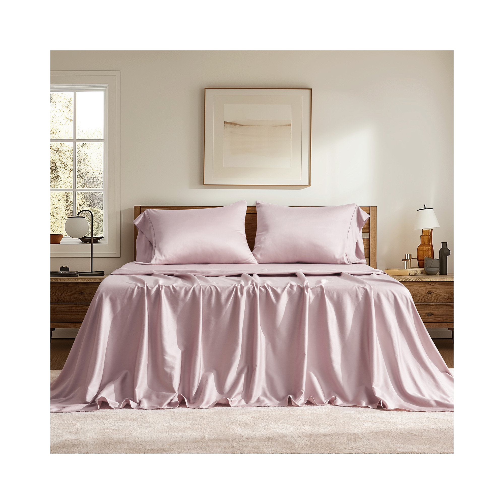 Cotton Tencel Sheet Set, Mauve Pink, King Sheet Set with 3 Additional Pieces