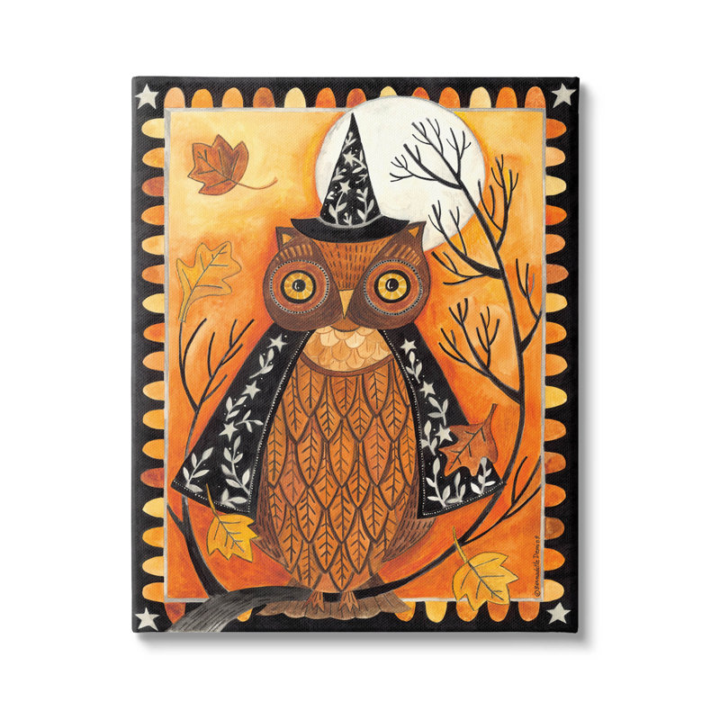 «Seasonal Autumn Owl Moonlit Night» par Bernadette Deming, H 48 po x l 36 po x P 1,5 po
