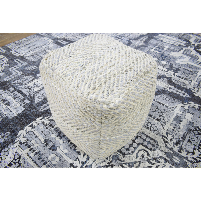 Zealand Leather Pouf, Natural/Gray Genuine Leather