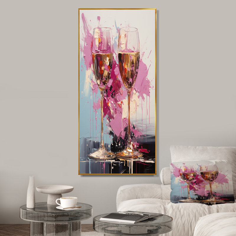 Pink Champagne Essence - Champagne Wall Art, Gold Floater Framed, 60" H x 28" W x 1.5" D