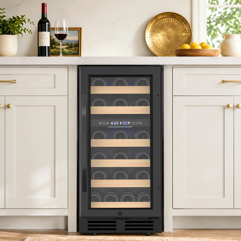 15-Inch Dual-Zone Mini Wine Refrigerator – Holds 30 Bottles, Versatile Built-In or Freestanding Wine Cooler, Reversible Door, LED Lighting, and Safety Lock