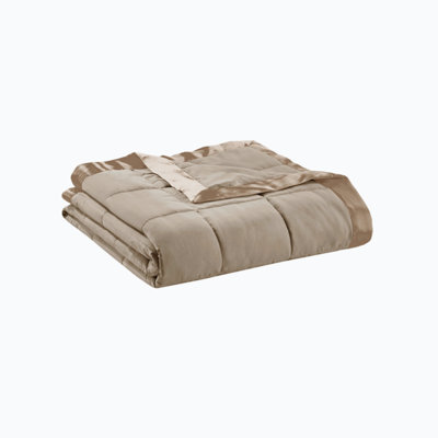 Couverture en duvet synthétique toutes saisons, couverture matelassée légère et douce, jeté luxueux avec bordure en satin pour lit