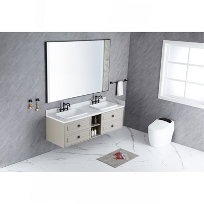 60" Wall Hung Bathroom Vanity Cabinet Fits Double Sinks, Cabinet Only (Countertop And Sinks Not Included)