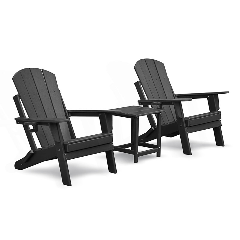 Ensemble de 2 chaises et table Adirondack pliantes pour l'extérieur, Noir