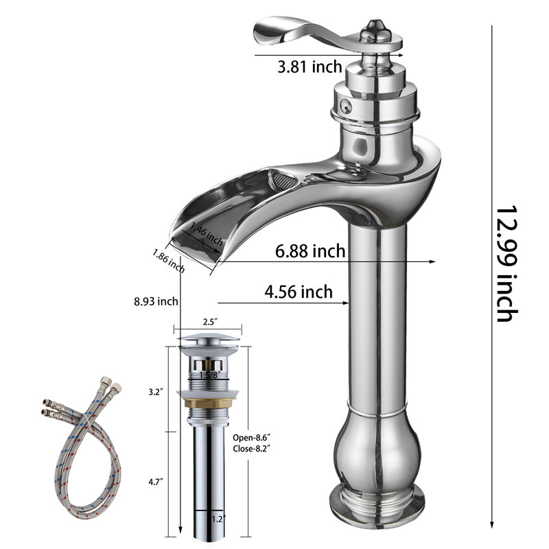 Waterfall Single Hole Single-Handle Vessel Bathroom Faucet., Polished Chrome